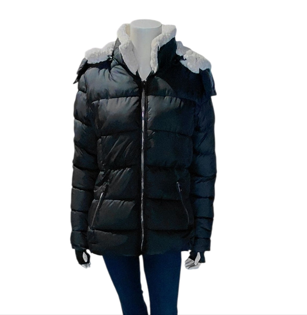 YMI Women's Black Puffer Jacket with White Details Size L/G