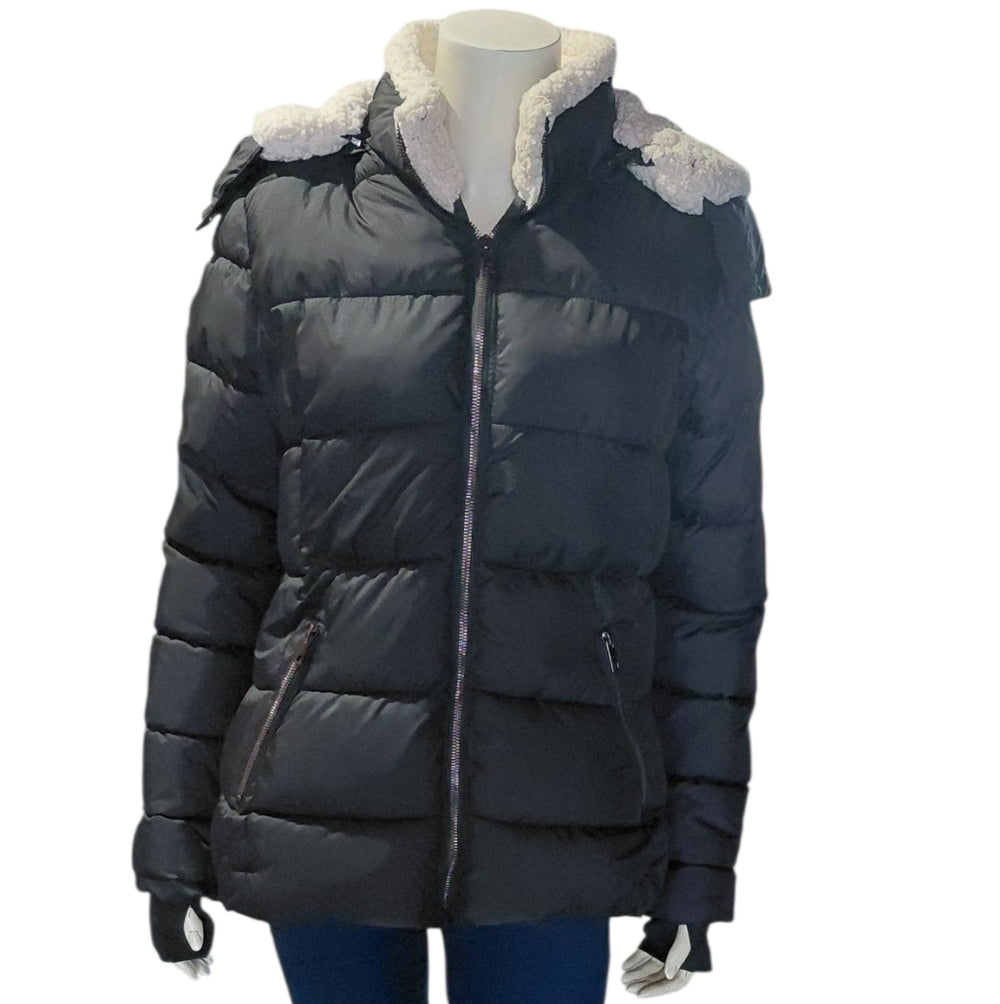 YMI Women's Black Puffer Jacket with White Details Size L/G
