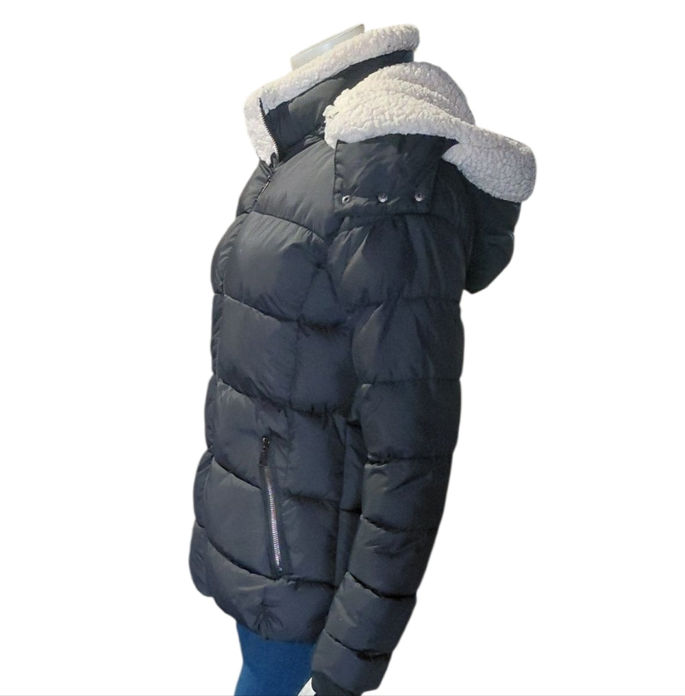 YMI Women's Black Puffer Jacket with White Details Size L/G