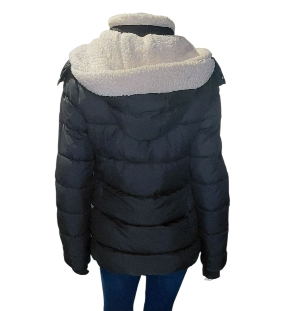 YMI Women's Black Puffer Jacket with White Details Size L/G