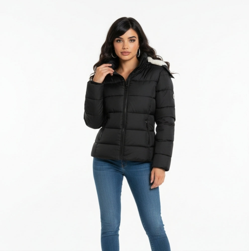 YMI Women's Black Puffer Jacket with White Details Size L/G