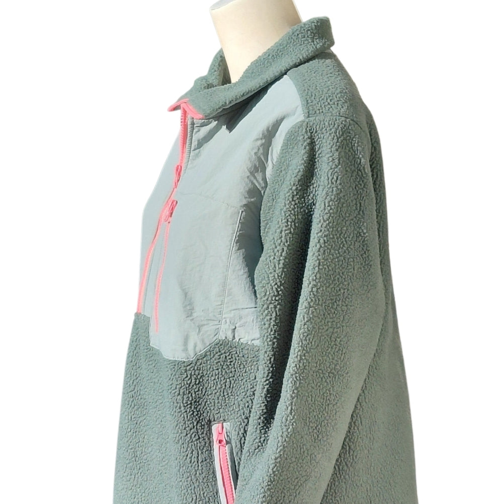 Women's Green and Pink Quarter Zip Fleece Jacket Size Large
