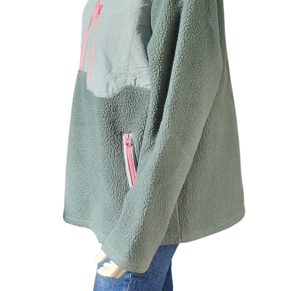 Women's Green and Pink Quarter Zip Fleece Jacket Size Large
