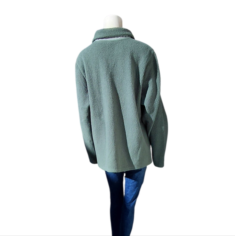 Women's Green and Pink Quarter Zip Fleece Jacket Size Large