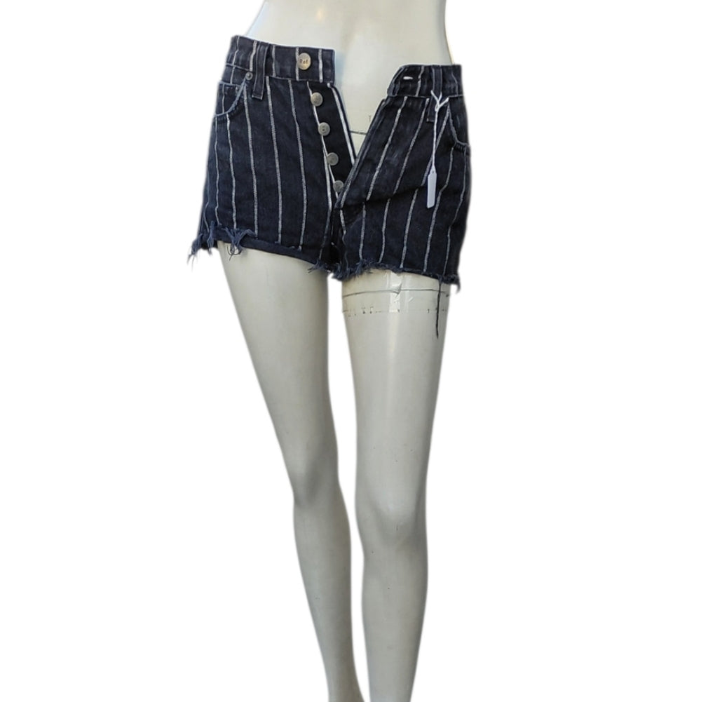 7070...Women's Black Reformation Striped Shorts Size 23, 1-1/2" Inseam, 9" Rise