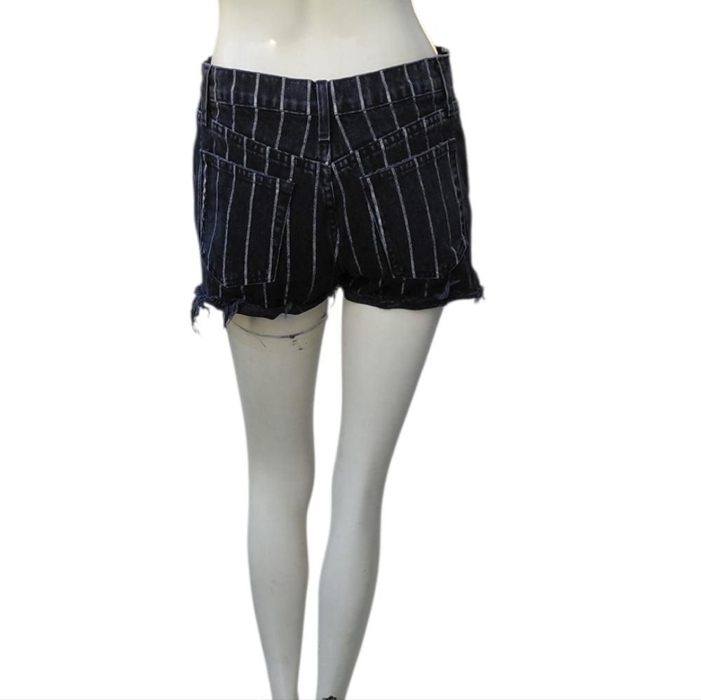7070...Women's Black Reformation Striped Shorts Size 23, 1-1/2" Inseam, 9" Rise