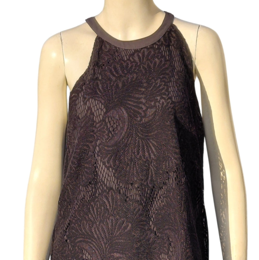 7073....Loft Sz S Black Velvet Floral Lace Halter Top Blouse Sleeveless
