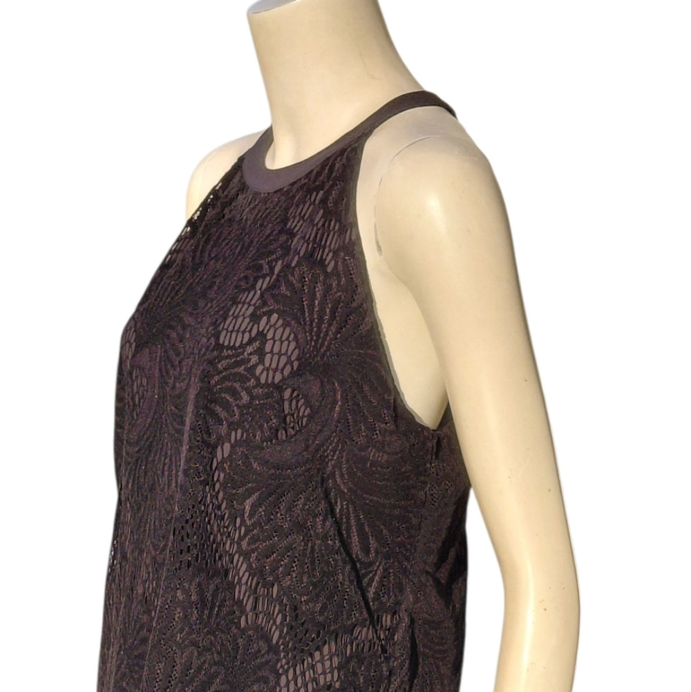7073....Loft Sz S Black Velvet Floral Lace Halter Top Blouse Sleeveless