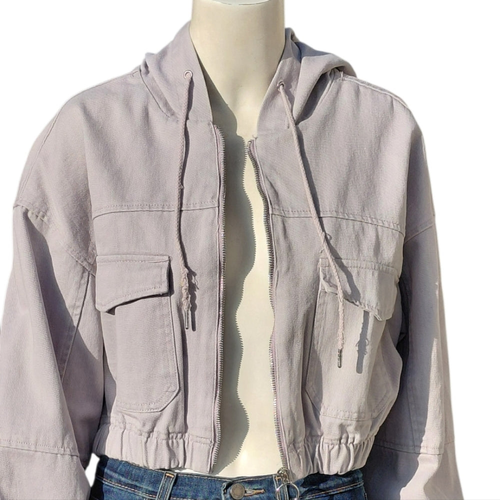7068.....Women's Hooded Bomber Jacket in Light Gray Size Large