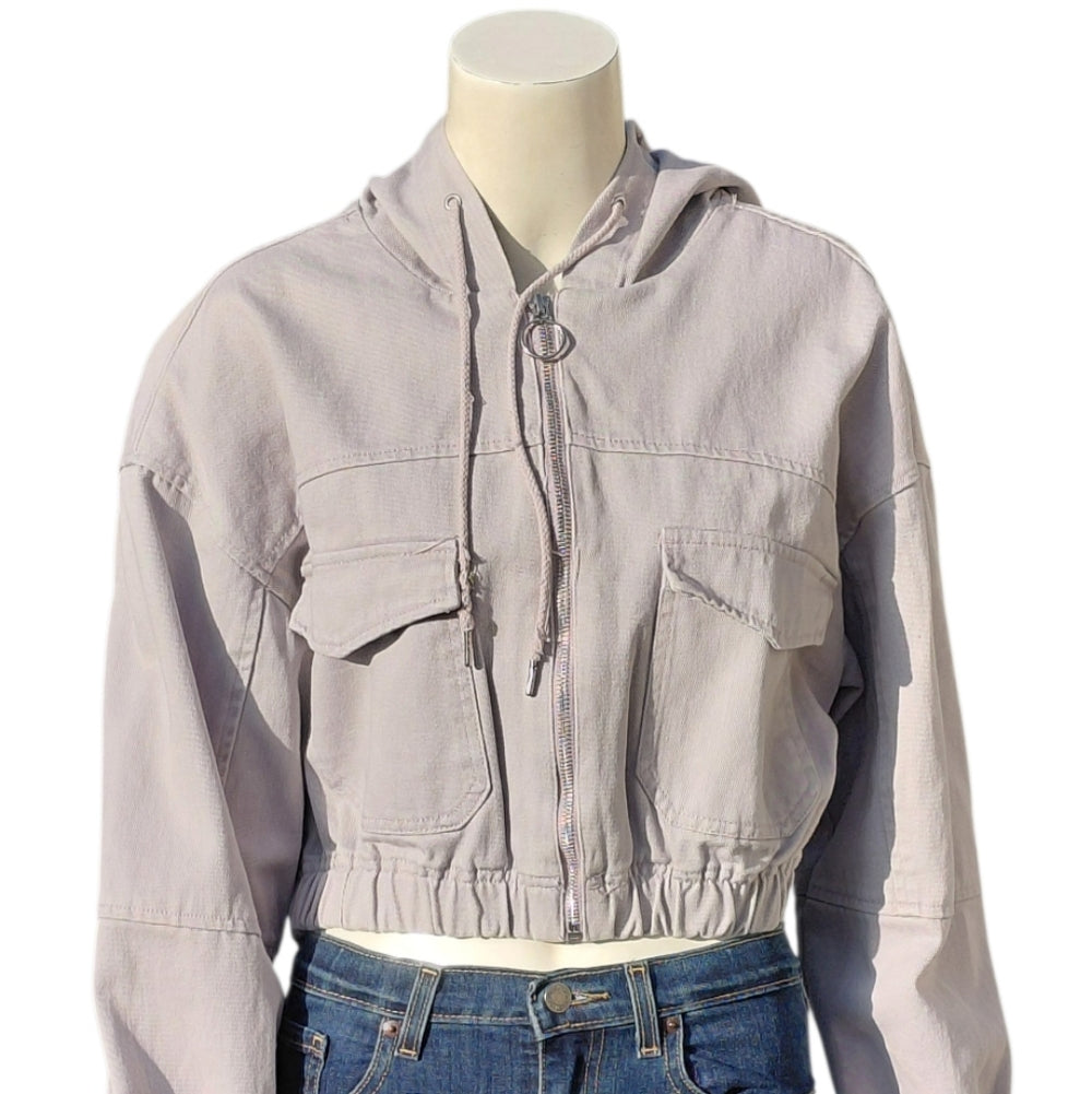 7068.....Women's Hooded Bomber Jacket in Light Gray Size Large