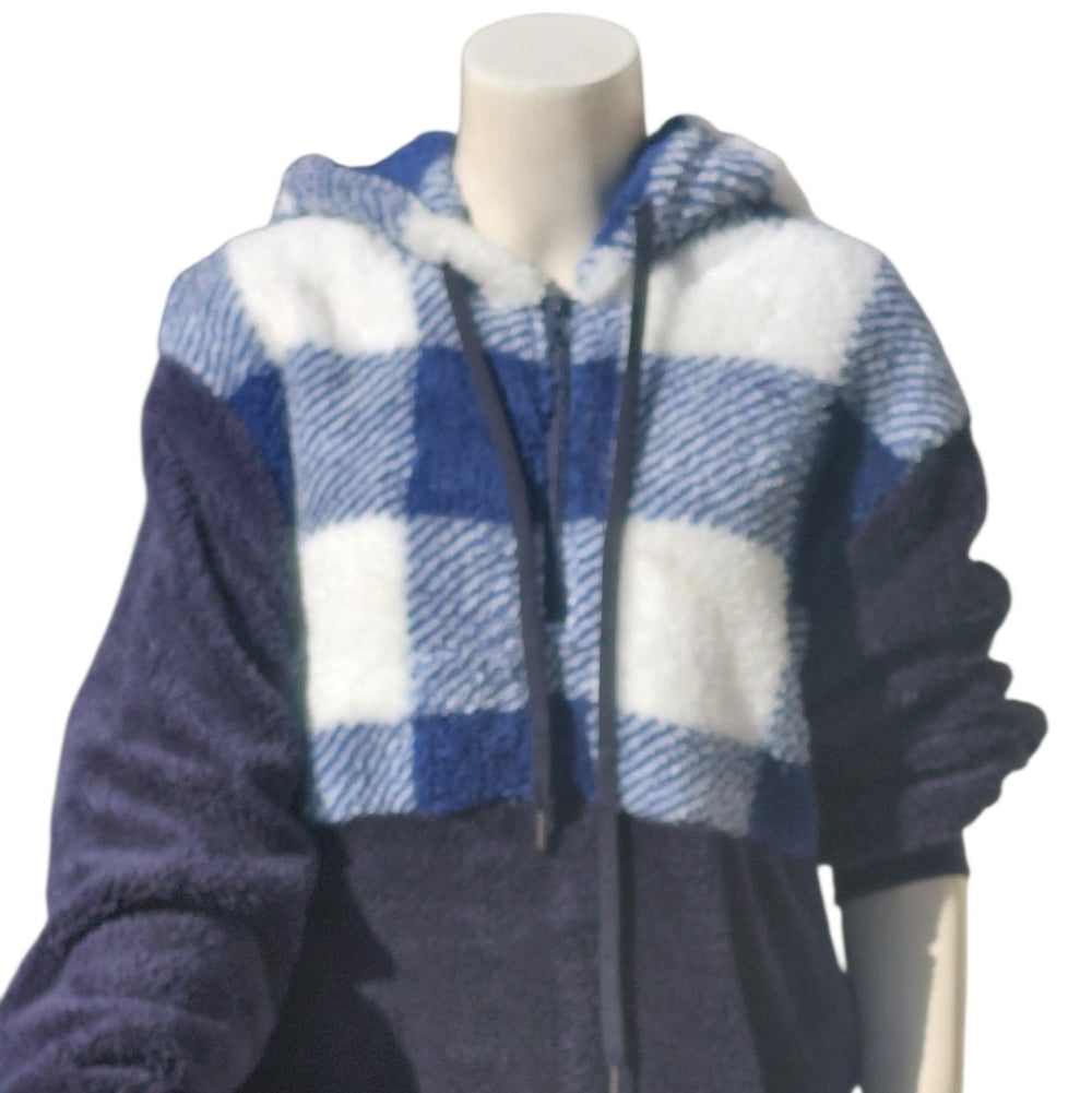 7074...Women's Blue Checkered Sharpa Dye Die Hoodie Size Small