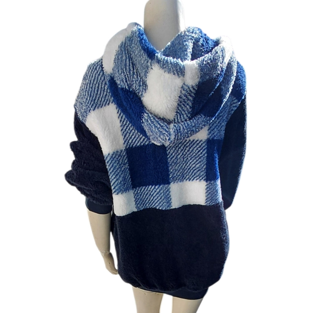 7074...Women's Blue Checkered Sharpa Dye Die Hoodie Size Small