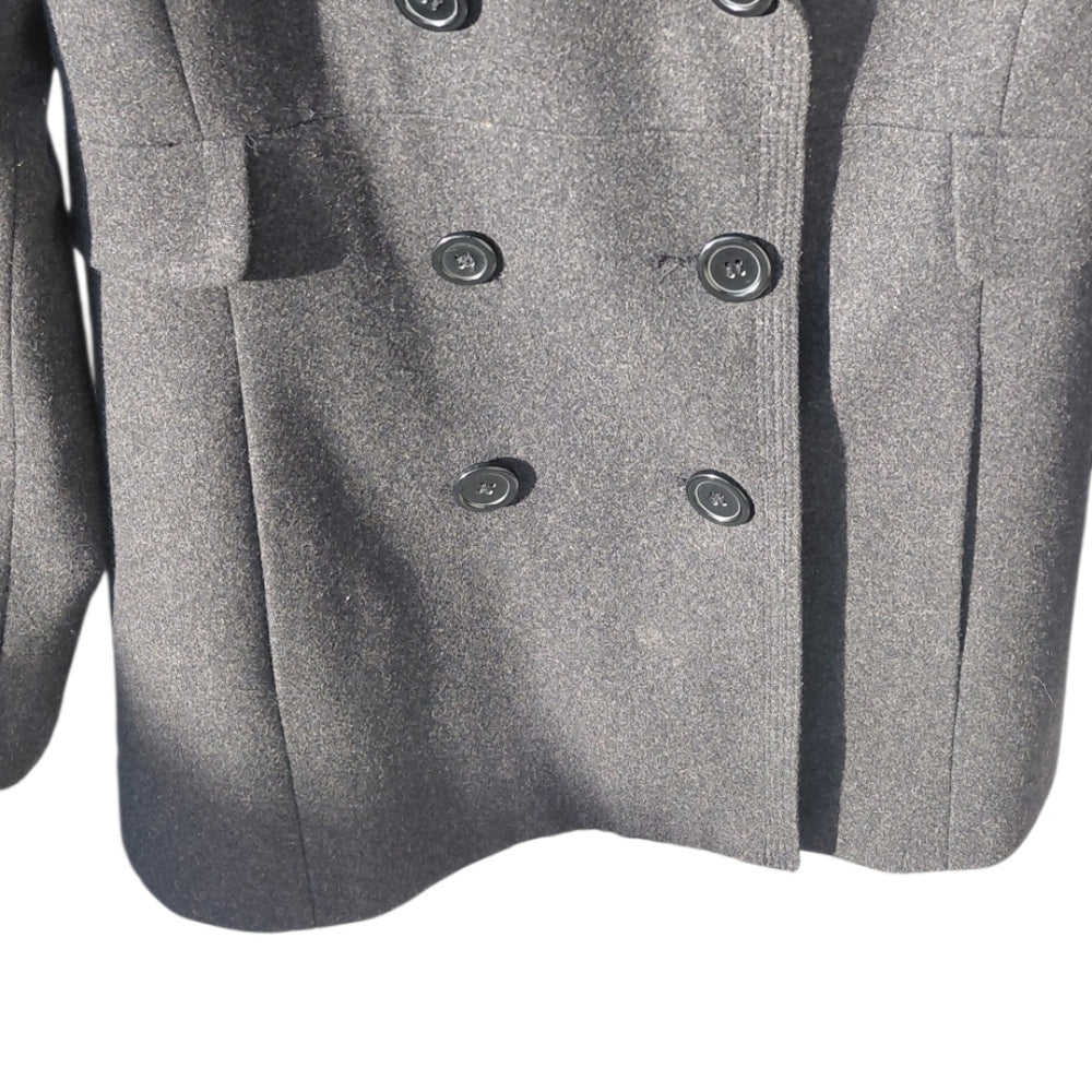 7069..New York & Company Charcoal Double-Breasted Peacoat Size 6