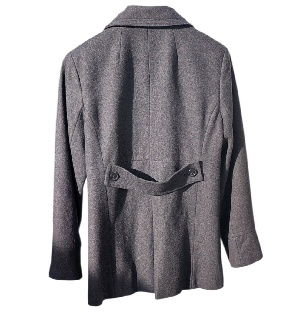 7069..New York & Company Charcoal Double-Breasted Peacoat Size 6