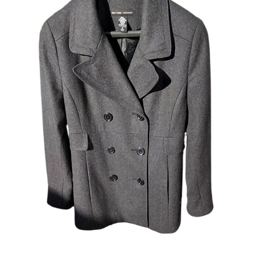 7069..New York & Company Charcoal Double-Breasted Peacoat Size 6
