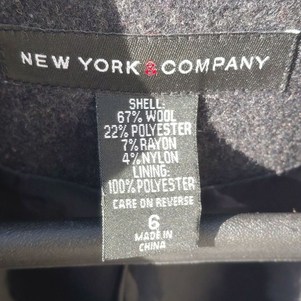 7069..New York & Company Charcoal Double-Breasted Peacoat Size 6