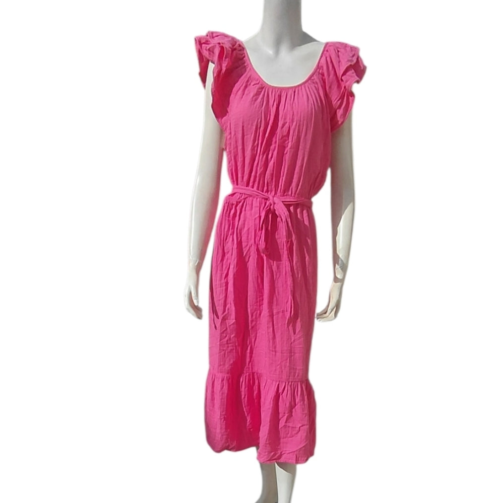 7080....Women's Gap Elegant Pink Ruffle Sleeve Dress Size Large