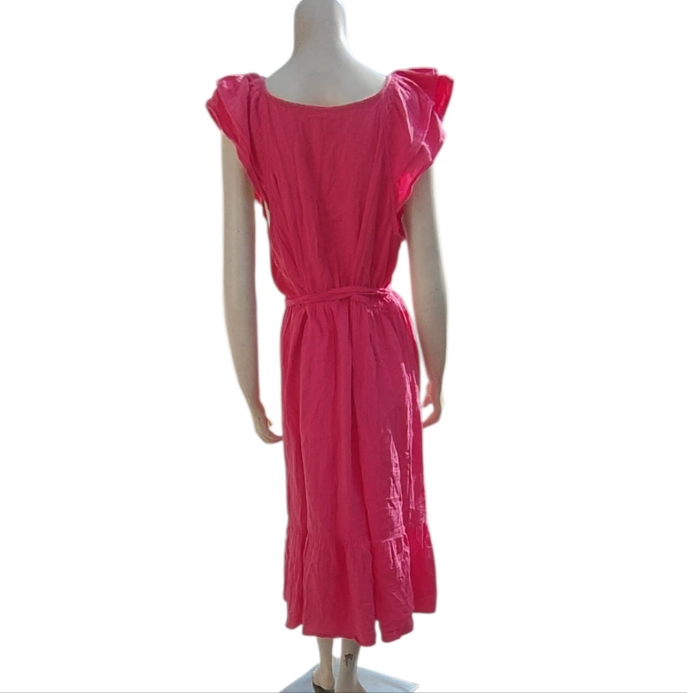 7080....Women's Gap Elegant Pink Ruffle Sleeve Dress Size Large