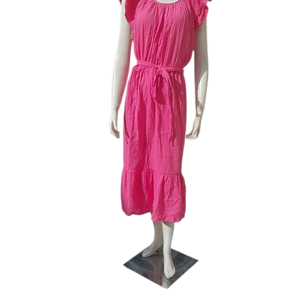 7080....Women's Gap Elegant Pink Ruffle Sleeve Dress Size Large
