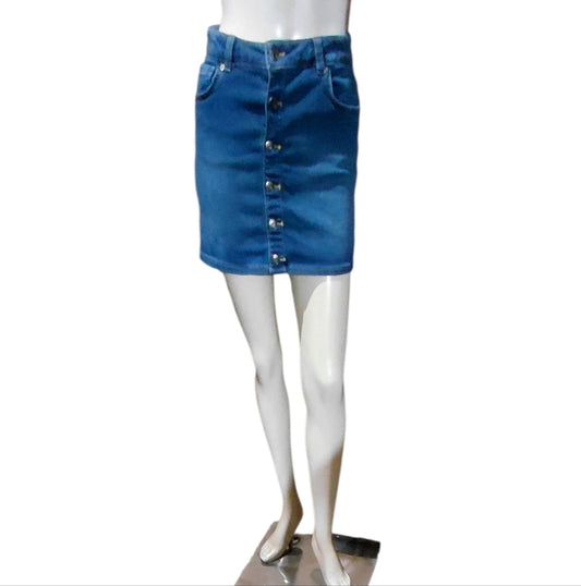 7088..Girls Blue Snap-Front Denim Skirt Size L (10/12)