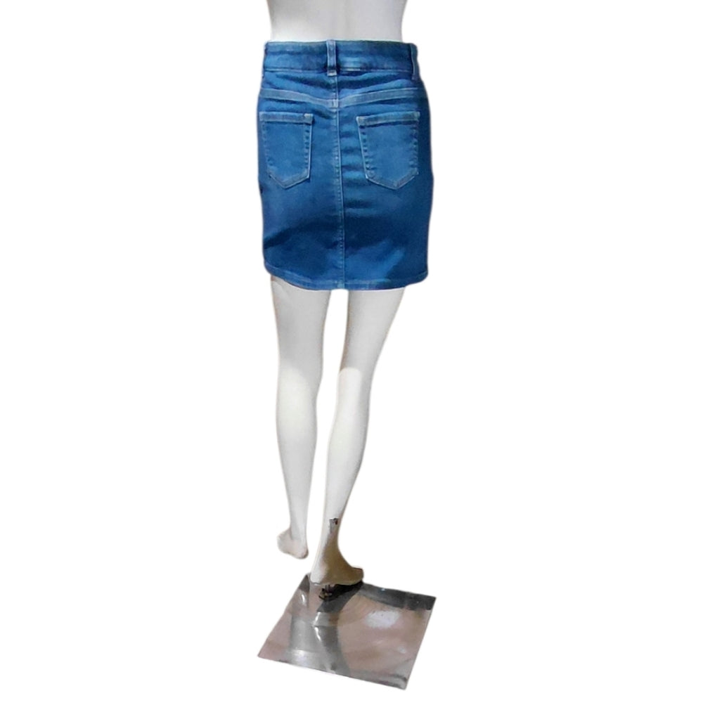 7088..Girls Blue Snap-Front Denim Skirt Size L (10/12)