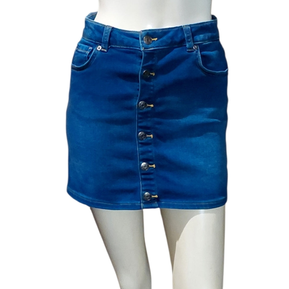 7088..Girls Blue Snap-Front Denim Skirt Size L (10/12)