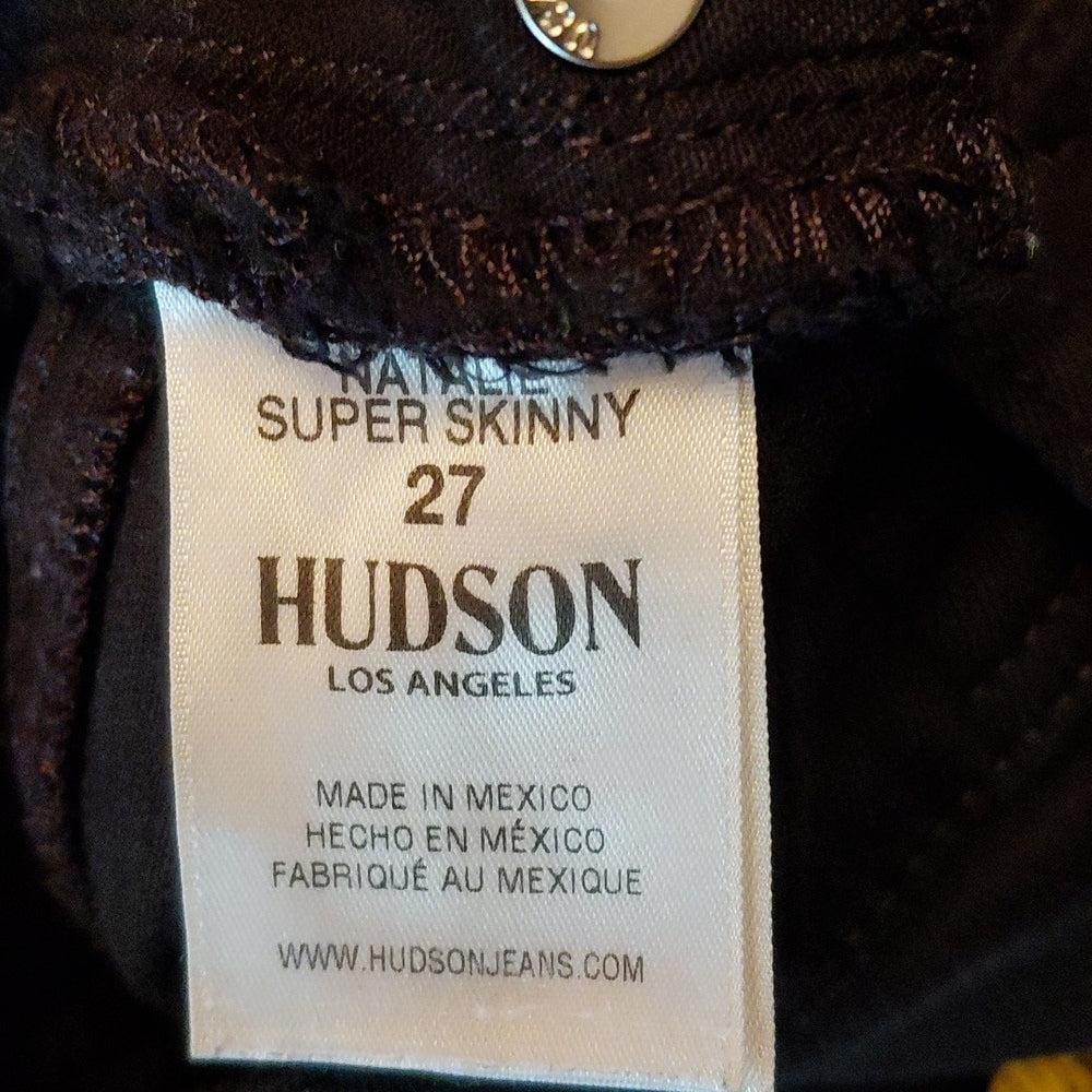 7084...Women's Black Hudson Skinny Jeans Size 27, W24" Inseam, 9" Rise