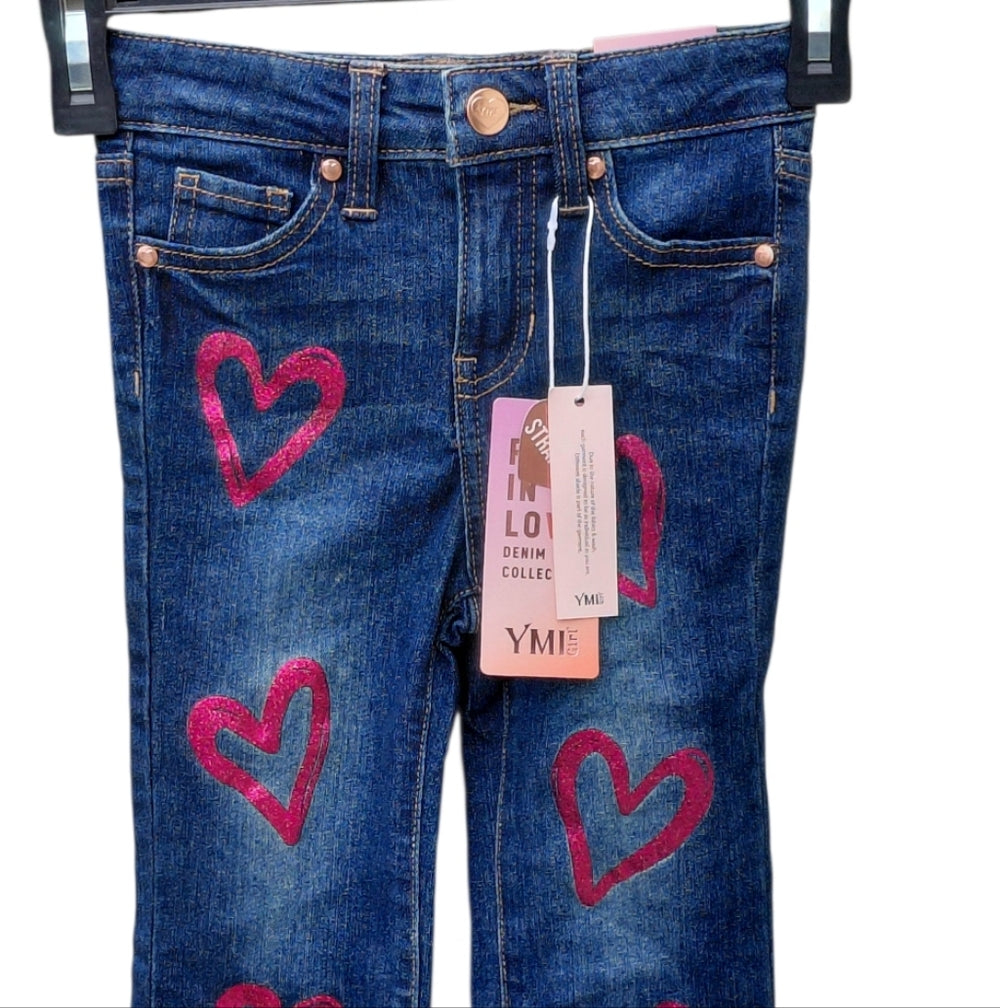 7096..Kids YMI Women's Cropped Jeans with Pink Heart Details Size 3T