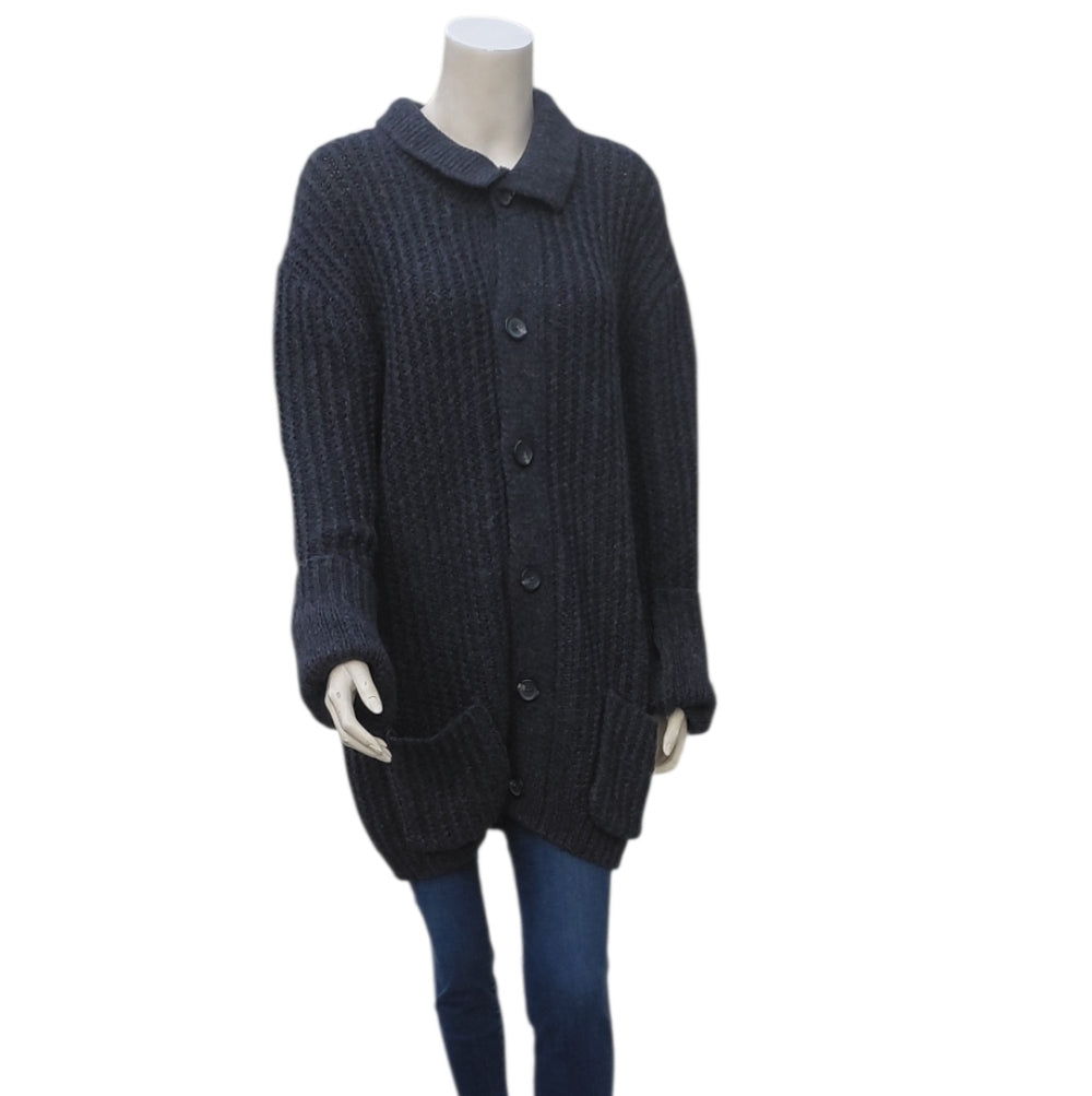 7099..Women's Mutual Weave Charcoal Gray Button-Up Sweater Size XXL