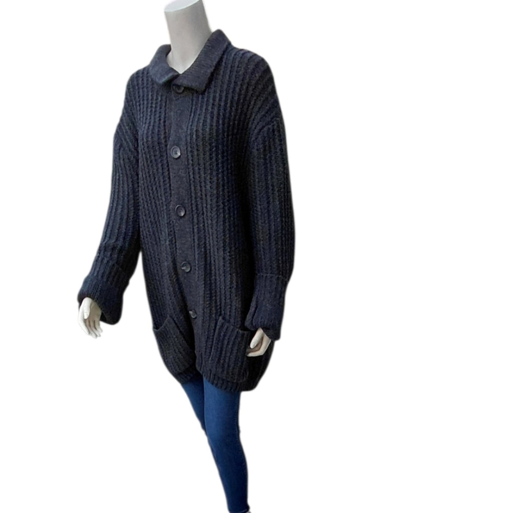 7099..Women's Mutual Weave Charcoal Gray Button-Up Sweater Size XXL