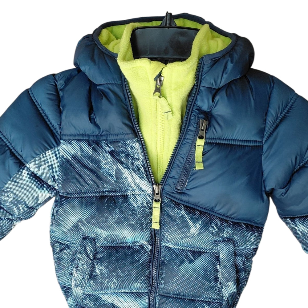 8007..Snozu Kids Blue and Green Puffer Fleece Jacket Size 4T