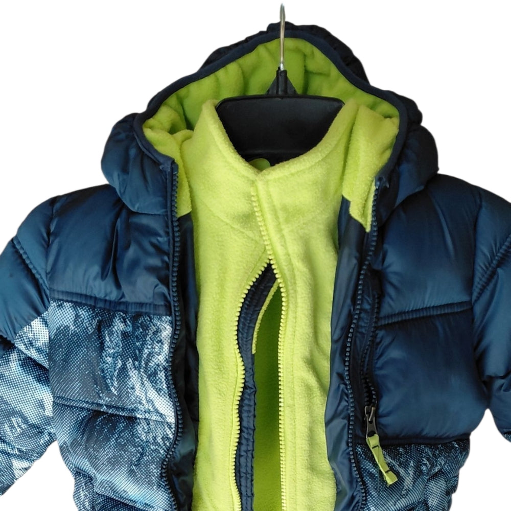 8007..Snozu Kids Blue and Green Puffer Fleece Jacket Size 4T