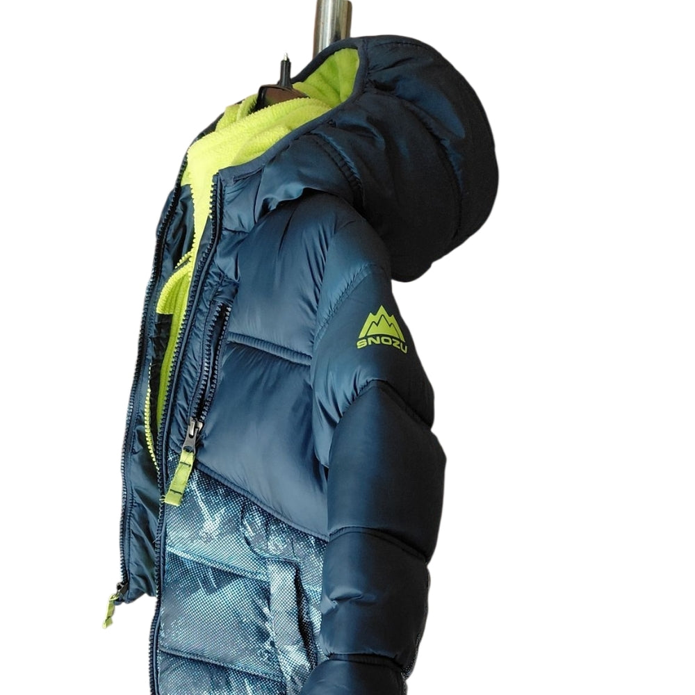 8007..Snozu Kids Blue and Green Puffer Fleece Jacket Size 4T
