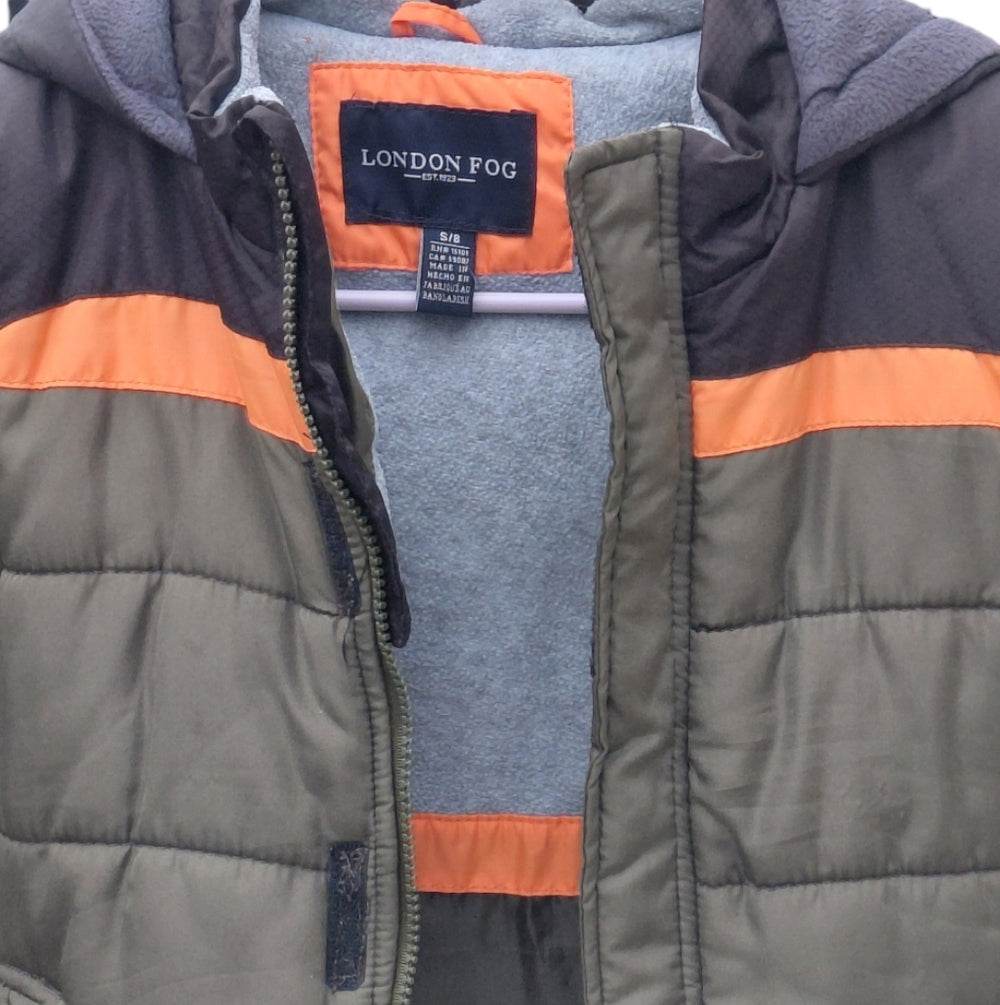 8005..Boys London Fog Puffer Jacket with Orange, Grn & Blk Highlights Size S/8