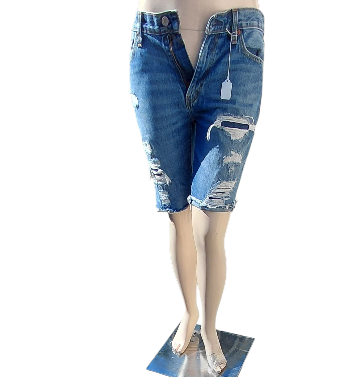 8229...Women's Preowned Distressed Levis Blue Denim Women Shorts Size W33