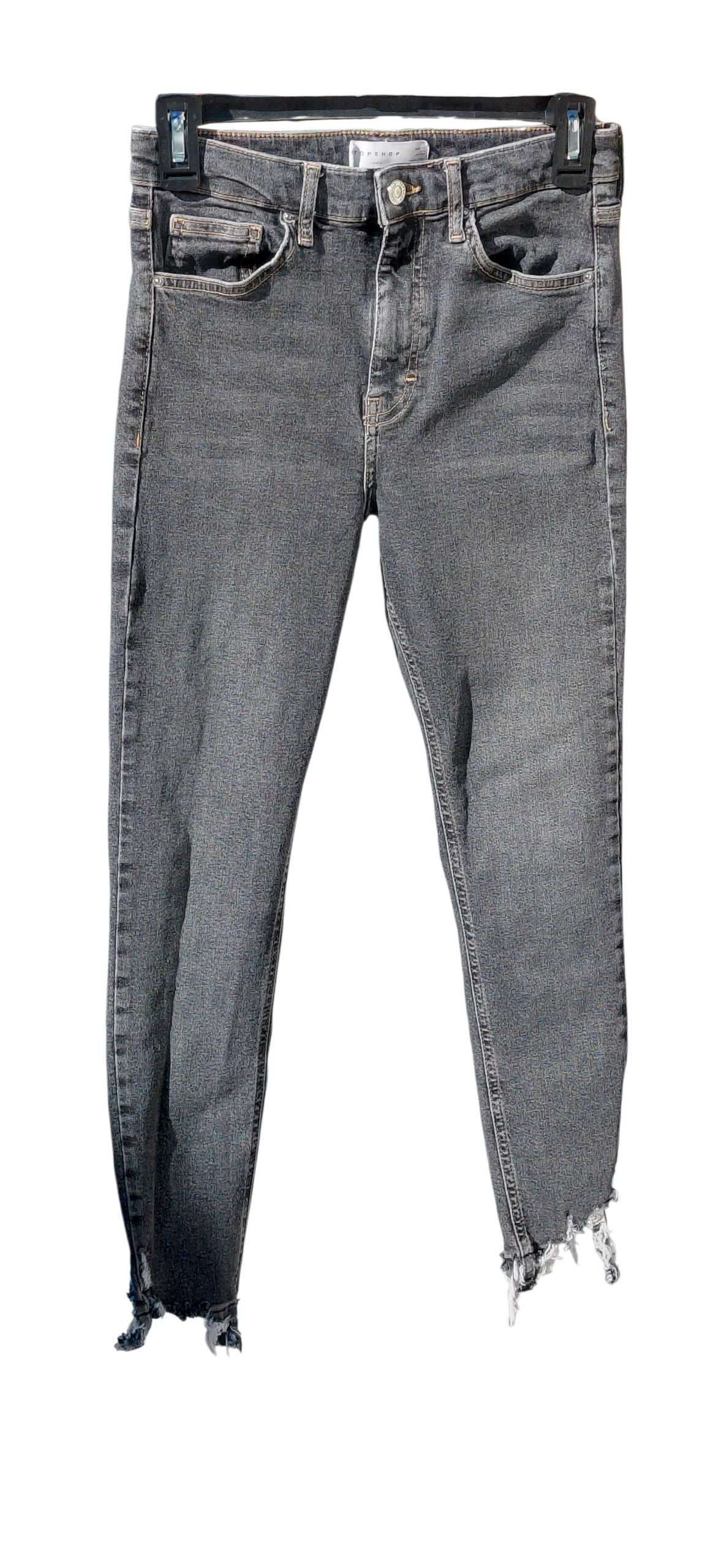 9333...Preowned Topshop Gray Distressed Women's Jeans Size W28 L30, 10" Rise
