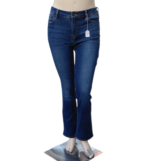 63098....Women's Preowned Navy Kicker Bootcut Jeans Size 12, 35"W, 29" Inseam 9"Rise