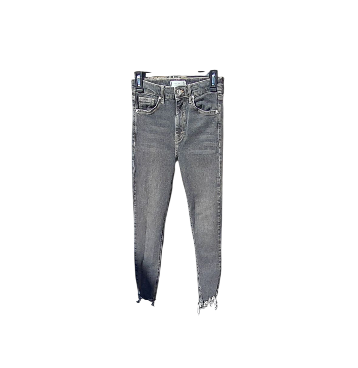 9333...Preowned Topshop Gray Distressed Women's Jeans Size W28 L30, 10" Rise